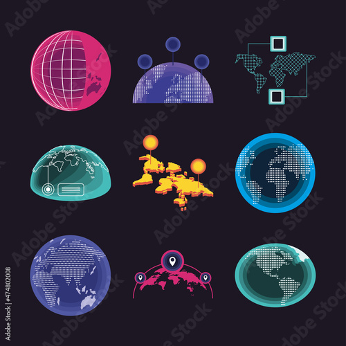 icons infographic world map