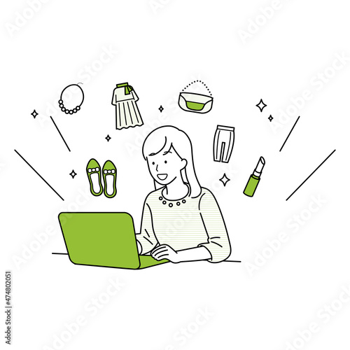Illustration of a woman shopping, upper body.
