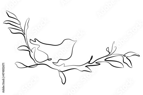 line illustration of a bird on a tree branch