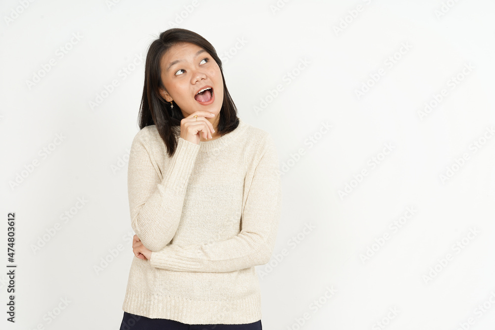 Thinking of Beautiful Asian Woman Isolated On White Background Thinking of Beautiful Asian Woman Isolated On White Background