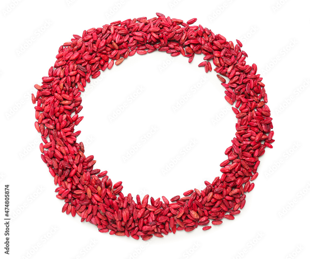Frame made of dried barberry on white background Frame made of dried barberry on white background