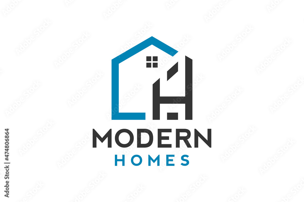 Logo design of H in vector for construction, home, real estate, building, property. Minimal awesome trendy professional logo design template.
