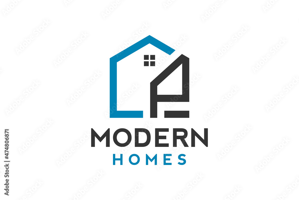 Logo design of P in vector for construction, home, real estate, building, property. Minimal awesome trendy professional logo design template.