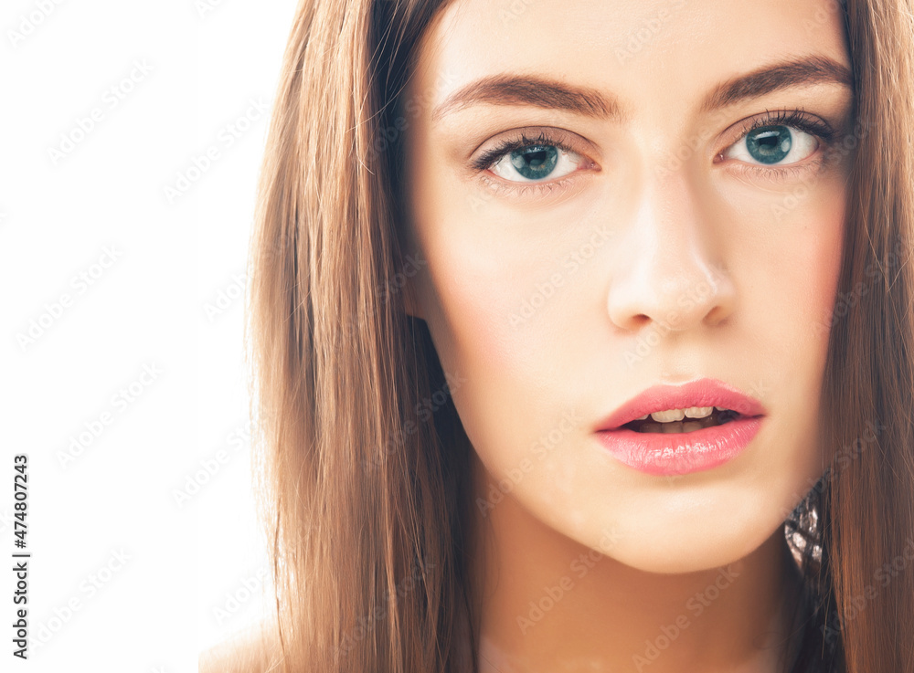 beautiful young brunette woman with vitiligo disease close up isolated on white beautiful young brunette woman with vitiligo disease close up isolated on white