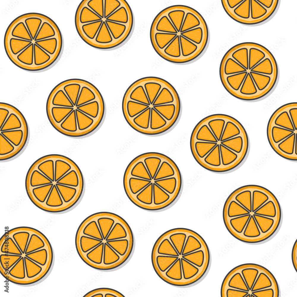 Orange Fruit Seamless Pattern On A White Background. Slice Orange Theme Illustration