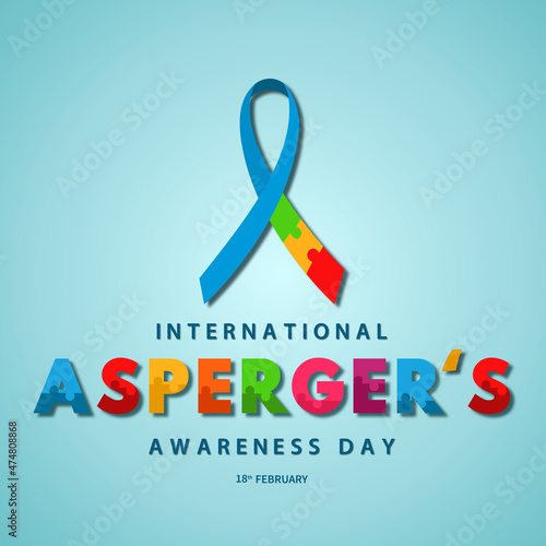 International Asperger's Awareness Day vector illustration banner with colorful ribbon and puzzle as symbol of mental autistic spectrum disorders