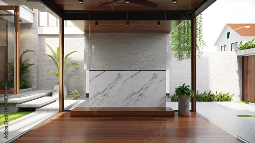 Cabinet for tv on the marble wall in living room with floor,minimal design,3d rendering Premium Photo