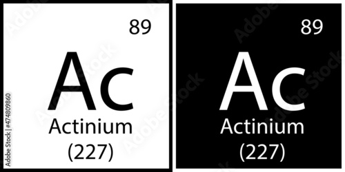 Actinium chemical symbol. Square frames. Mendeleev table. Flat art. Science structure. Vector illustration. Stock image. 