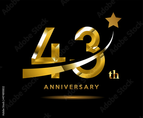Golden 43 year anniversary celebration logo design with star symbol	