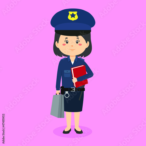 Police Character Standing With File and Briefcase