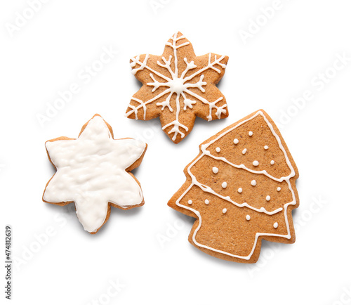 Tasty gingerbread cookies isolated on white background