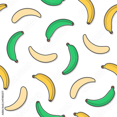Banana Fruit Seamless Pattern On A White Background. Fresh Banana Theme Illustration