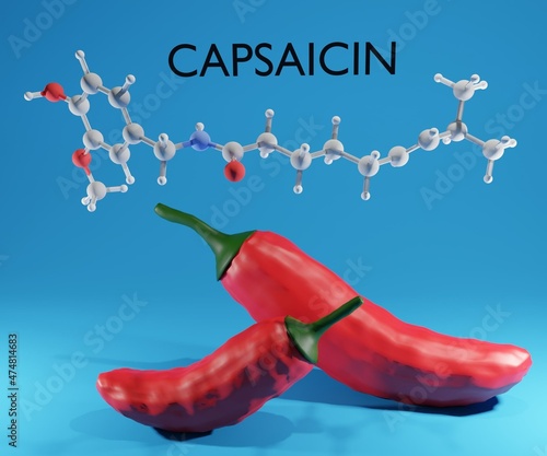Chemical name of capsaicin and red chili pepper photo