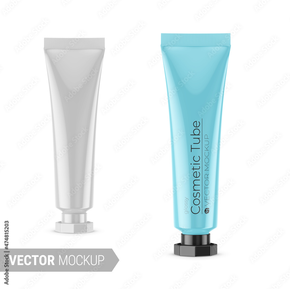 White glossy plastic cosmetic tube mockup. Vector illustration. White glossy plastic cosmetic tube mockup. Vector illustration.