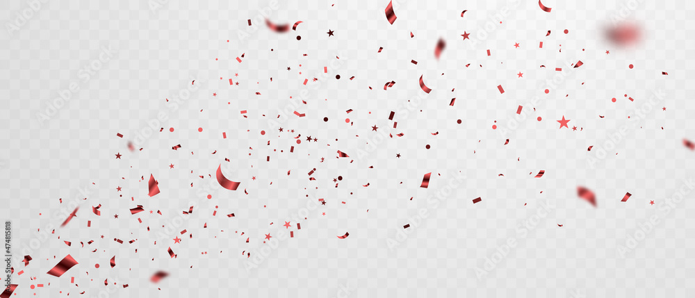 Celebration Background Template With Confetti And Red Ribbons