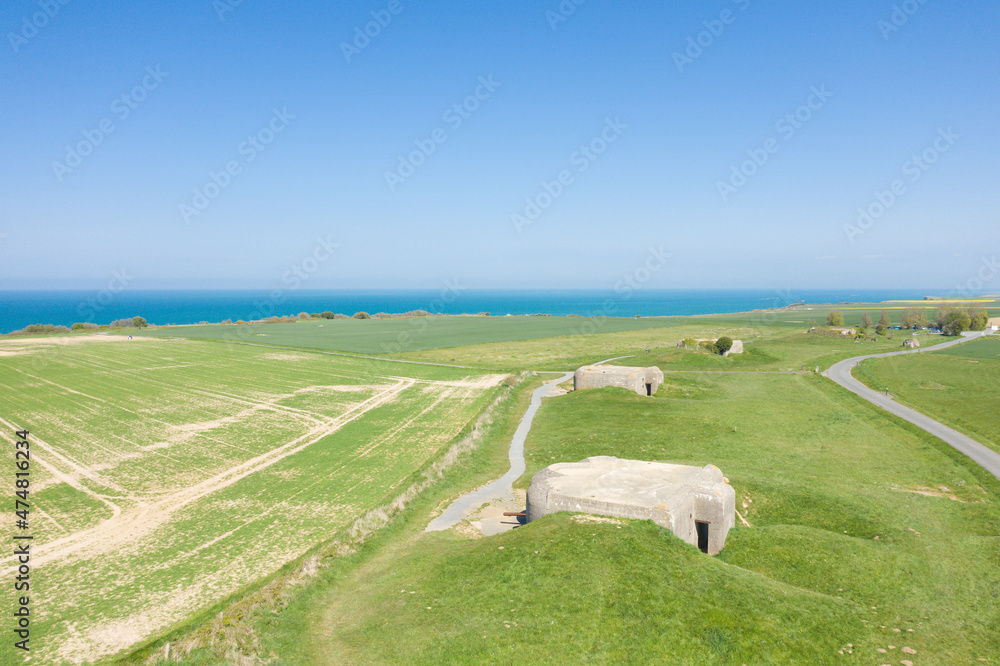 Fototapeta premium Longues-sur-Mer battery bunkers in Europe, France, Normandy, towards Arromanches, Longues sur Mer, in spring, on a sunny day.