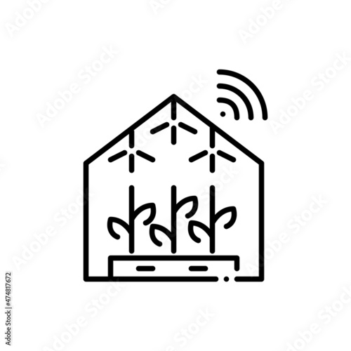 Automated smart greenhouse with sensors. Futuristic agriculture trends. Pixel perfect, editable stroke icon