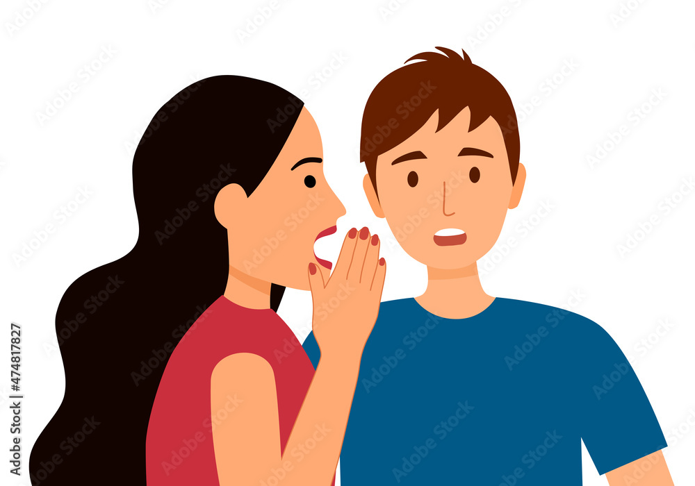 Man and woman friends gossip character in flat design on white background. Man and woman friends gossip character in flat design on white background.