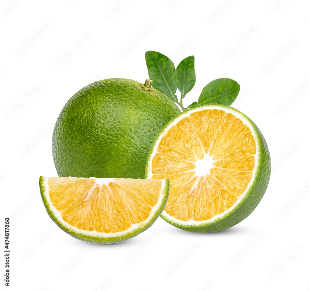 Fresh orange with leaves isolated on white backgroun Fresh orange with leaves isolated on white backgroun