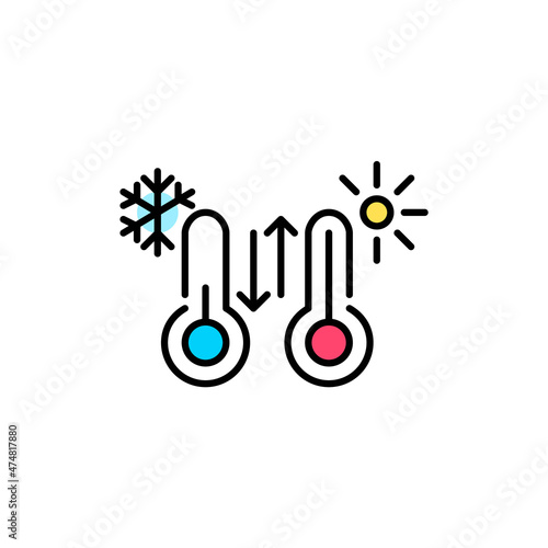 Changing temperature. Extreme cold and heat. Pixel perfect, editable stroke colorful icon