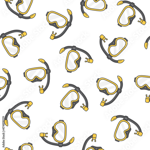 Dive Mask Seamless Pattern On A White Background. Diving Equipment Theme Illustration