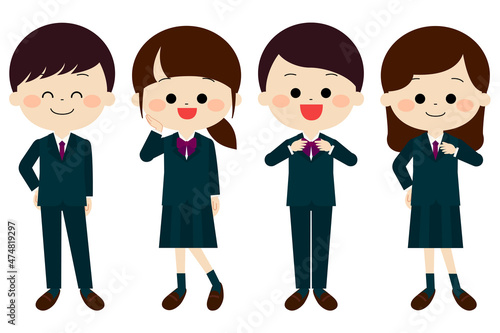 制服を着てポーズを取っている学生達