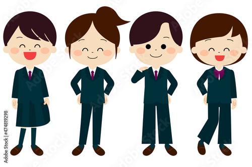制服を着てポーズを取っている学生達