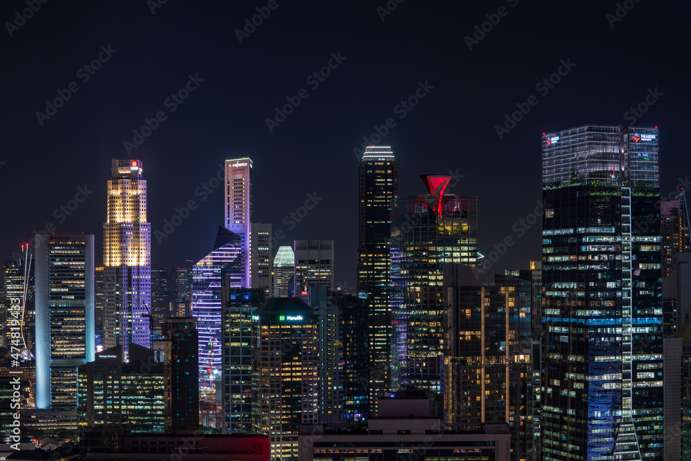 City view at Singapore central area at night.