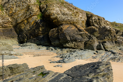 The caves of Cap de Carteret in Europe, France, Normandy, Manche, in spring, on a sunny day.