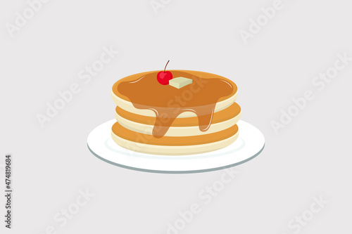 Vector pancakes illustration. Baking with syrup, honey and lychee. Breakfast concept.