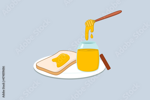 Toast and honey jam vector illustration