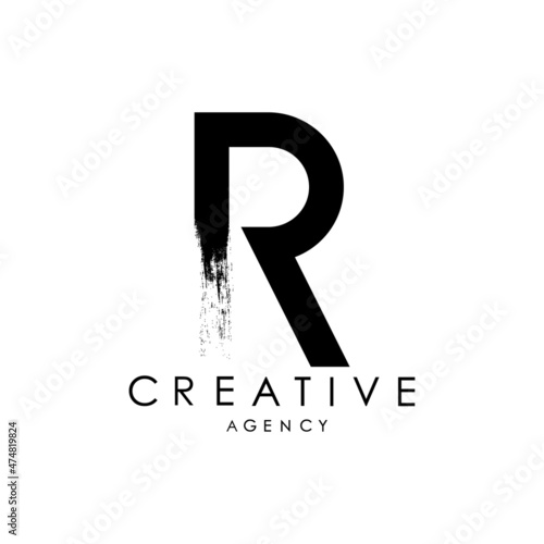 R Brush Stroke Letter Logo Design. Black Paint Logo Letter Icon with Elegant Vector Design.
