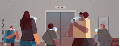 addicted businesspeople using digital gadgets business people active in social networks digital addiction concept