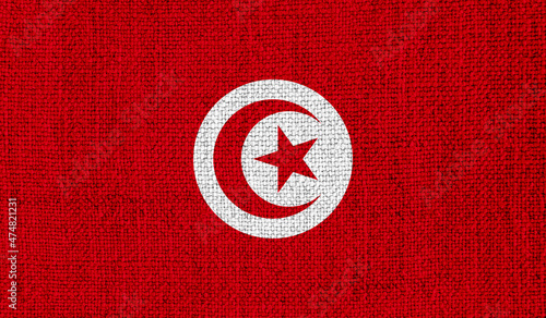 Tunisia flag on knitted fabric
