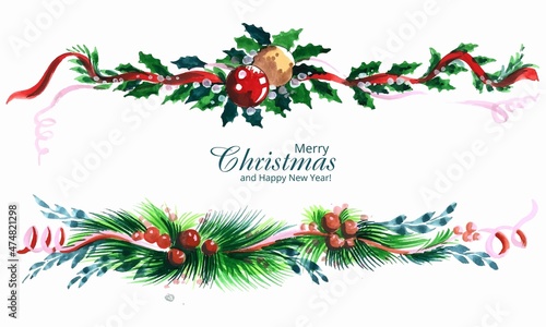 Decorated christmas wreath set holiday card background