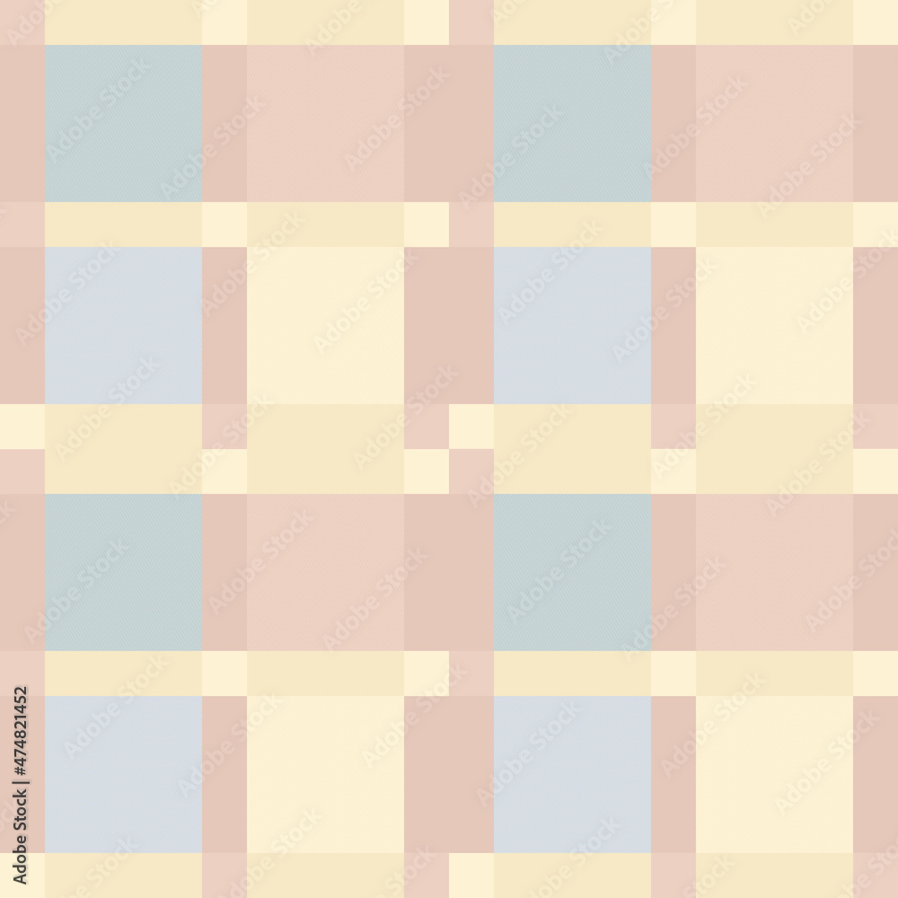 Checkered background in pastel blue, yellow and dusty rose colors. Fashion seamless pattern