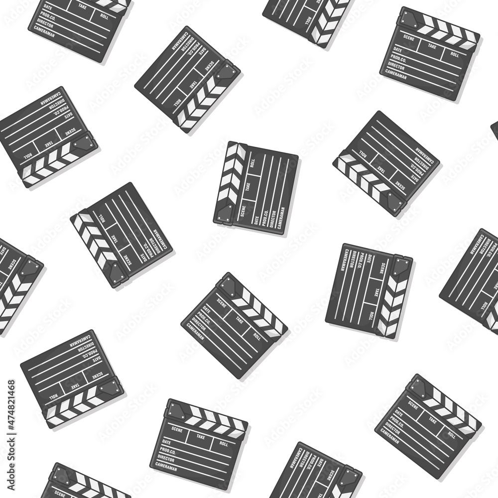 Movie Clapper Board Seamless Pattern On A White Background. Movie Theme  Illustration Stock Vector | Adobe Stock