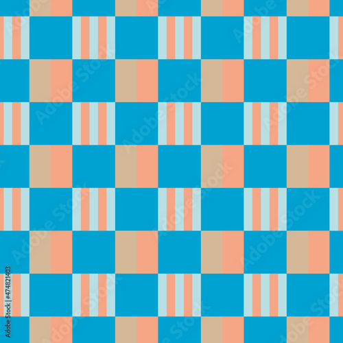 Check plaid background in bright blue and orange colors. Fashion seamless pattern
