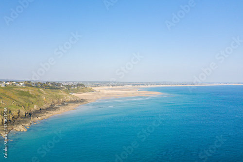 The end of Cap de Carteret and the Channel Sea in Europe, France, Normandy, Manche, in spring, on a sunny day.