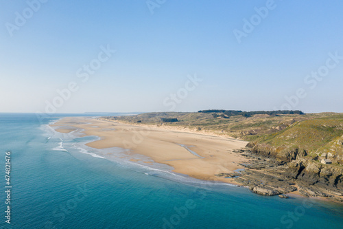 The beach at the foot of Cap de Carteret in Europe, France, Normandy, Manche, in spring, on a sunny day.