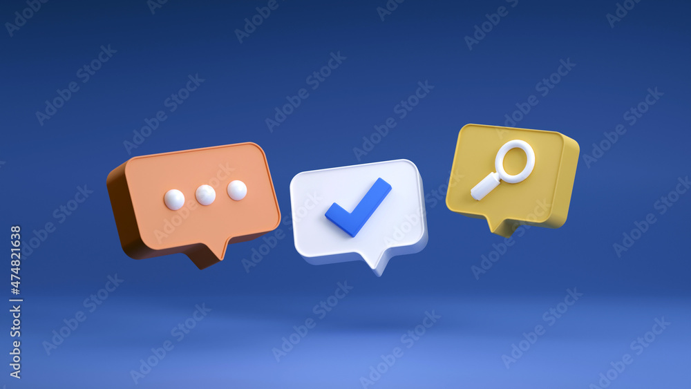 Obraz premium 3D Social media platform, online social communication applications concept, chat on light blue background. 3d illustration