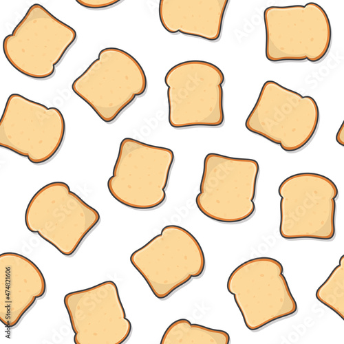 Slices Toast Bread Seamless Pattern On A White Background. Bakery Pastry Product Theme Illustration
