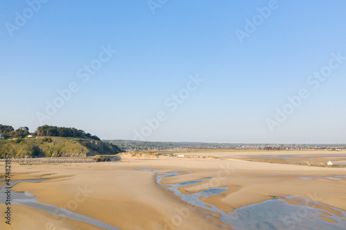 La Potiniere Beach facing the town of Barneville Carteret in Europe  France  Normandy  Manche  in spring  on a sunny day.