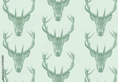 Seamless pattern with vintage deer. Surface design for fabric, wallpaper, objects, covers, wrapping paper, mosaic.