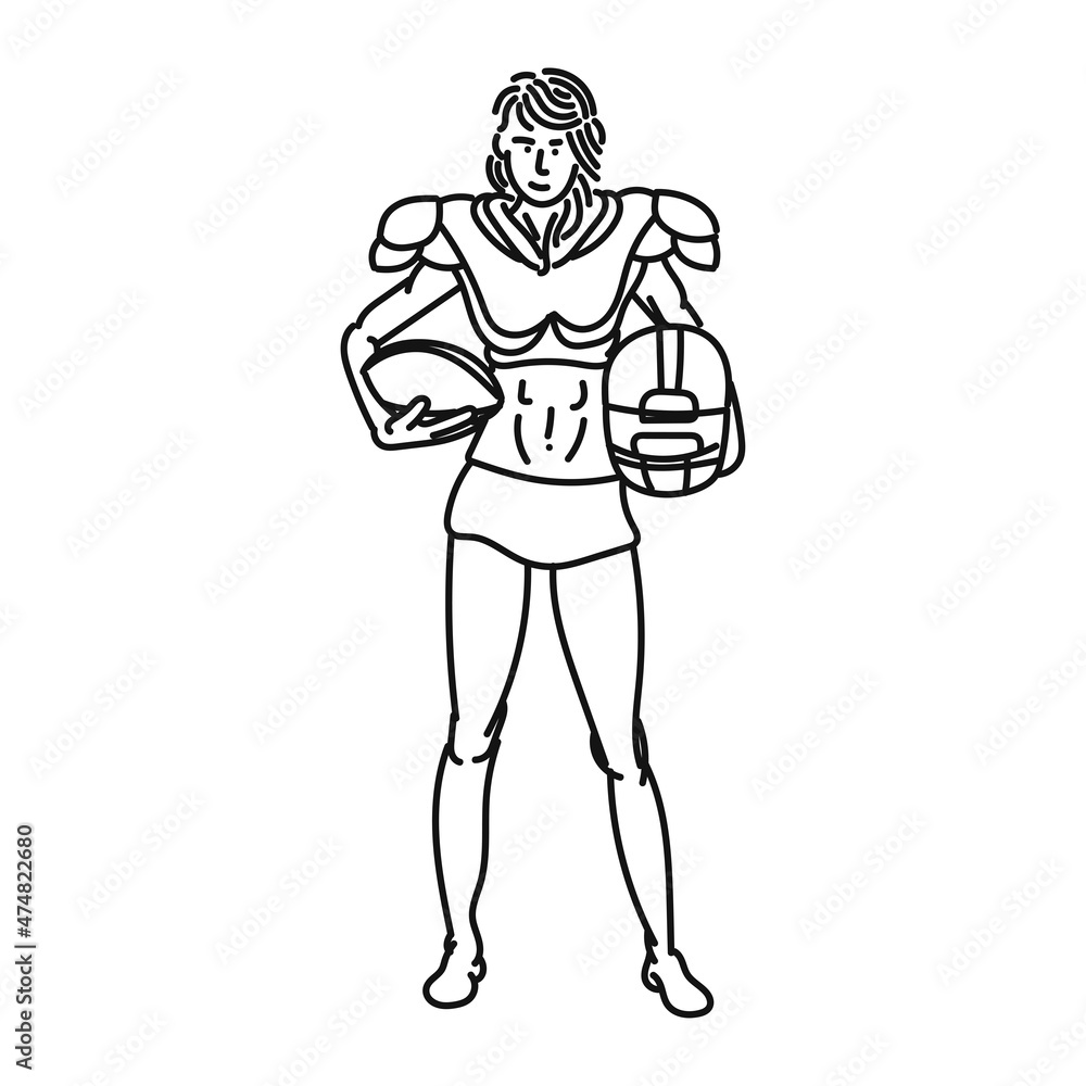 Fototapeta premium female line art posing american football style