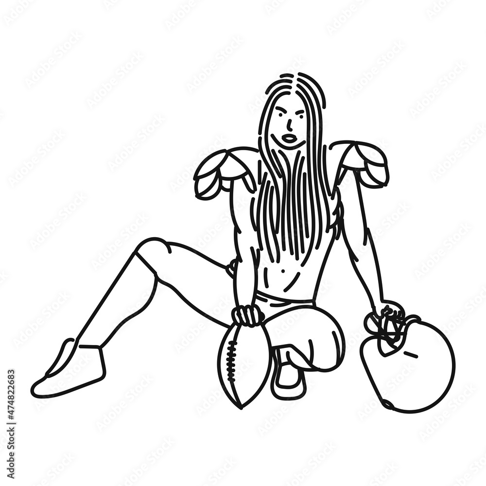 female line art posing american football style