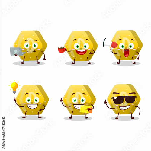 Yellow gummy candy D cartoon character with various types of business emoticons