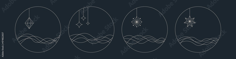 Vector set of linear boho icons and symbols - star, moon, tree logo design templates - abstract design elements for decoration in modern minimalist style Vector set of linear boho icons and symbols - star, moon, tree logo design templates - abstract design elements for decoration in modern minimalist style