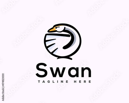 elegant circle swan logo symbol emblem template illustration