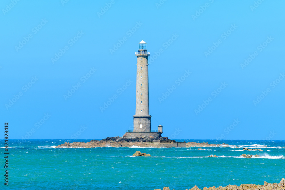 The Lighthouse of Cap de la Hague in Europe, France, Normandy, Manche, in spring on a sunny day.